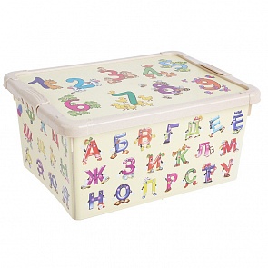 Ящик для игрушек с аппликацией «Алфавит и цифры», бежевый (Бытпласт, 431301107sim)